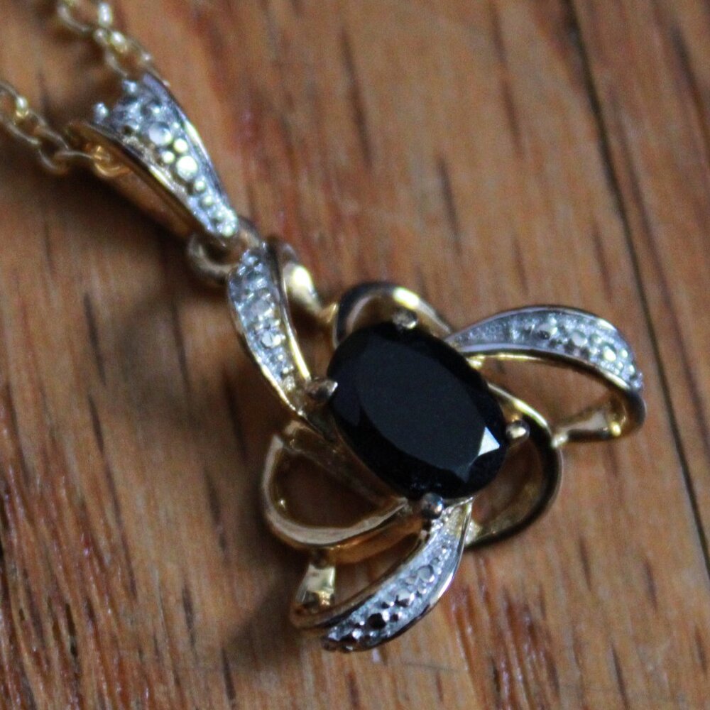 Unknown Brand Black Tourmaline Pendant 925S & Mix Steel Necklace